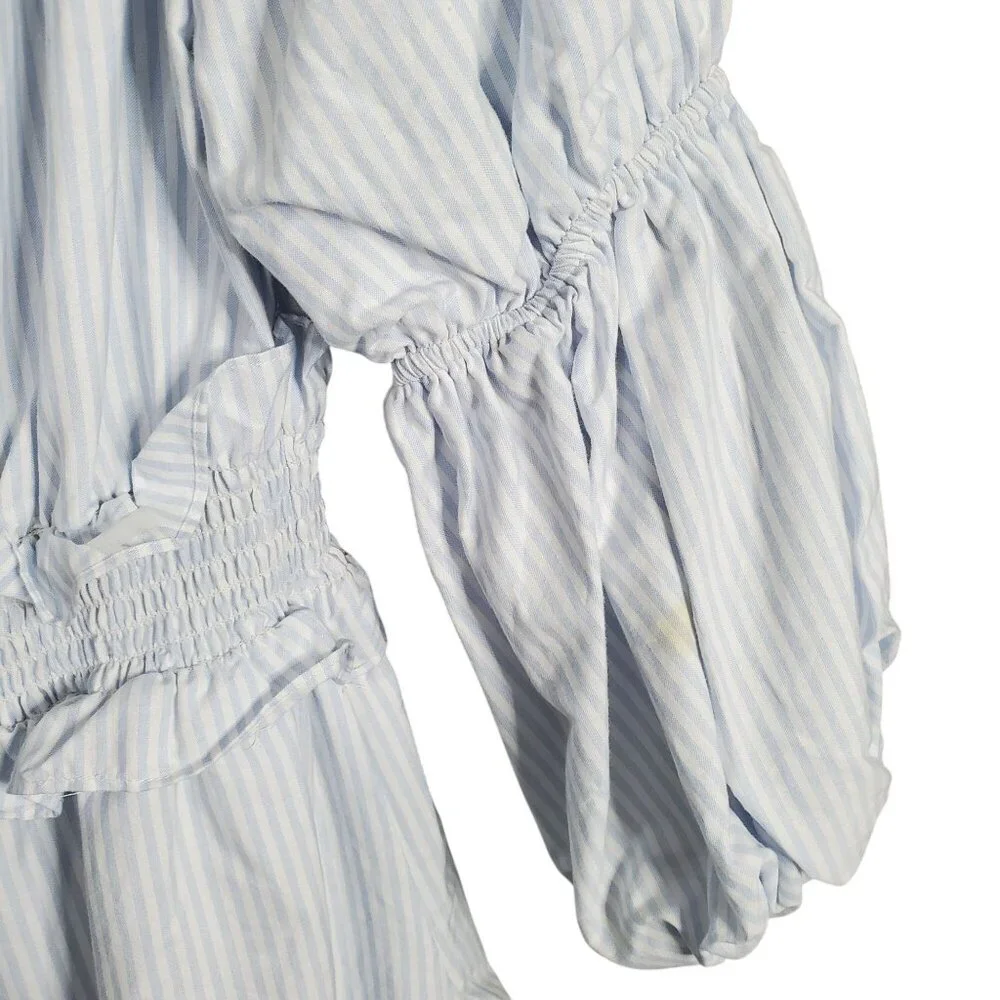 Gianni Bini Size L Dress Off Shoulder Puff Sleeve Coastal Stripe Country Cottage - Picture 12 of 12